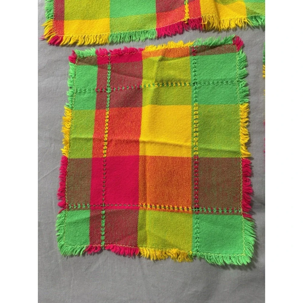 Vintage Bright Colored Checked Tablecloth 43